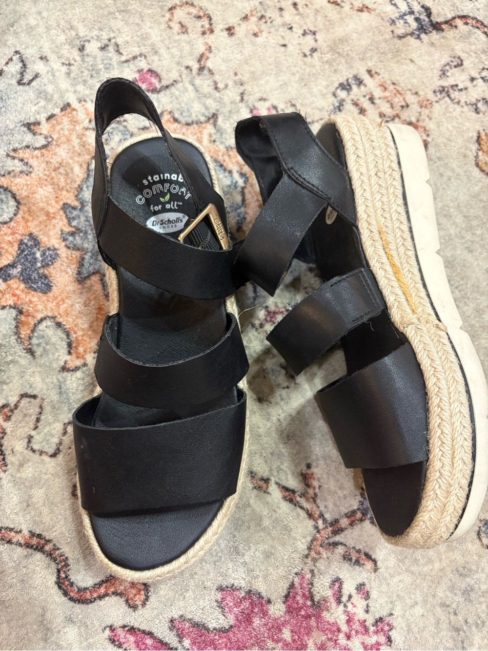 Dr. Scholl's Black Platform Espadrille Sandals with Braided Midsole